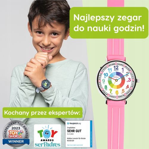 Zegarek dla dzieci, edukacyjny, różowy, analogowy, do nauki czasu na Arena.pl