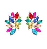 Złote kolczyki z kolorowymi kryształkami listki skrzydła sztyfty na wesele