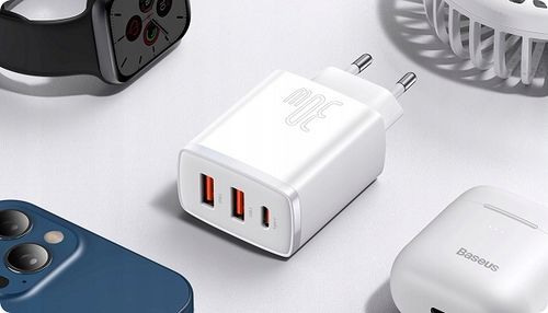 BASEUS SZYBKA ŁADOWARKA SIECIOWA 3xUSB USB-C 30W ZASILACZ DO TELEFONU AFC na Arena.pl