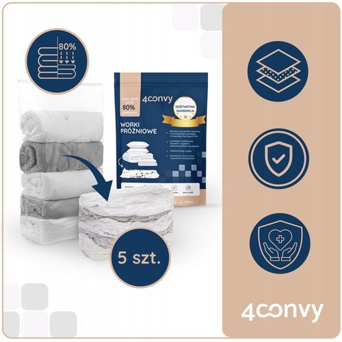 4CONVY 5x Worek próżniowy na pościel kołdrę ubrania 80x100x30 kostka duża na Arena.pl