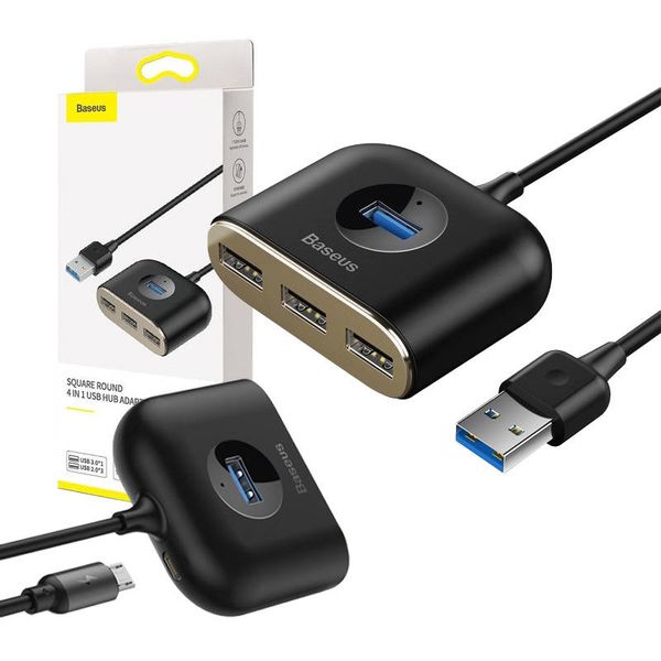 Adapter USB 4w1 Baseus Square Round, HUB USB 3.0 do 1x USB 3.0 + zdjęcie 1