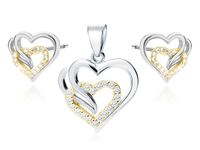 RODOWANY SREBRNY KOMPLET POTRÓJNE SERCA SERDUSZKA BIAŁE CYRKONIE
