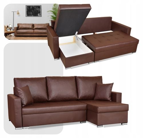 Narożnik rozkładany z funkcją spania ekoskóra Varius rogówka Family Meble na Arena.pl