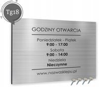 Tabliczka dibond srebrna - ZAPRASZAMY 40x30 GODZINY OTWARCIA NAZWA LOGO