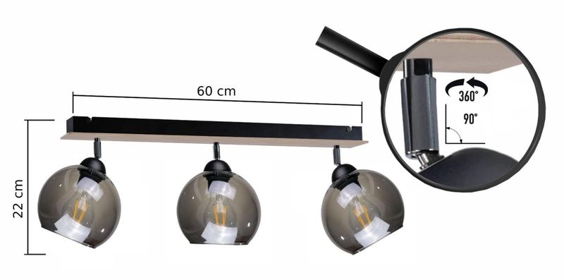 Spot 3xE27 YUNO WOOD BLACK/NATURAL zdjęcie 3