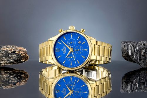 zegarek męski giewont chronograph sapphire złoto niebieski gw6310-b5 na Arena.pl