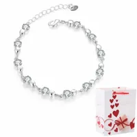 Bransoletka Damska Srebrna Łańcuszki Kuleczki Kryształki Cienka Zmysłowa