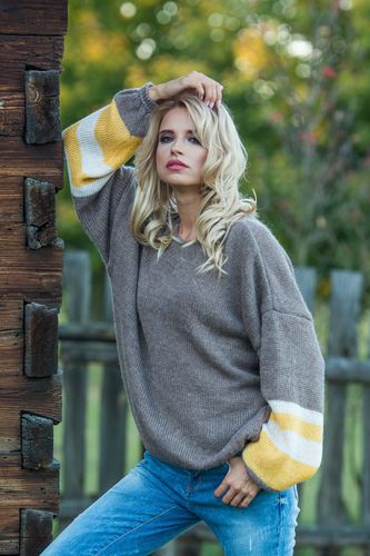 Sweter oversize F578 Szary UNI na Arena.pl