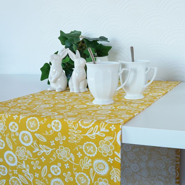 Bieżnik Skandynawski "Żółta Wiosna" z Bawełny w Kwiaty 40x220 cm zdjęcie 2