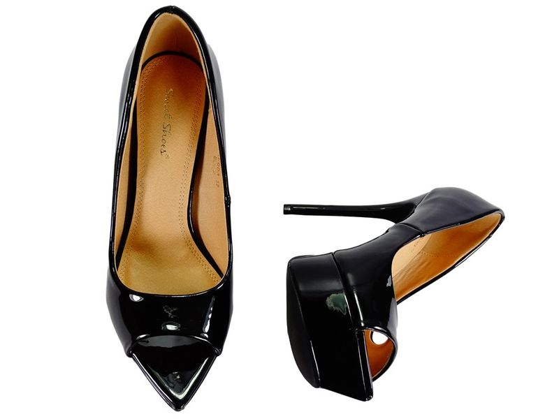 Czarne szpilki na platformie z odkrytym palcem 36 zdjęcie 3