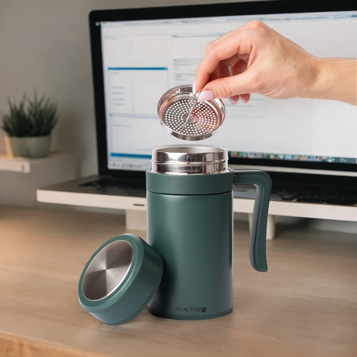 Kubek Termiczny Termos Zielony Podwójne Ścianki Duży 450Ml Na Kawę Herbatę na Arena.pl