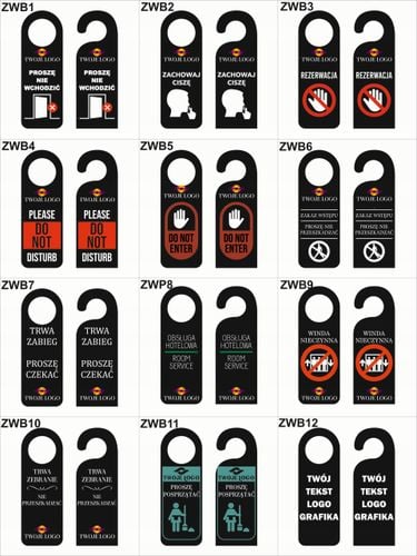 ZAWIESZKA NA DRZWI klamkę hotelowa czarna plexi TWÓJ TEKST dużo wzorów na Arena.pl