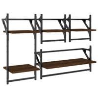 Zestaw 4 półek ściennych z drążkami, brązowy dąb