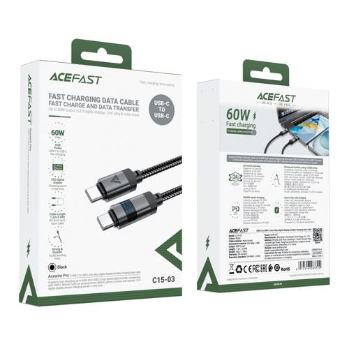 Kabel przewód USB-C - USB-C z wyświetlaczem 480Mb/s 66W 1.2m - czarny na Arena.pl