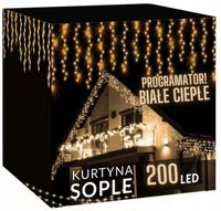 KURTYNA 200 LED 9,5m SOPLE GIRLANDA ŚWIETLNA LED BIAŁA CIEPŁA PROGRAMATOR