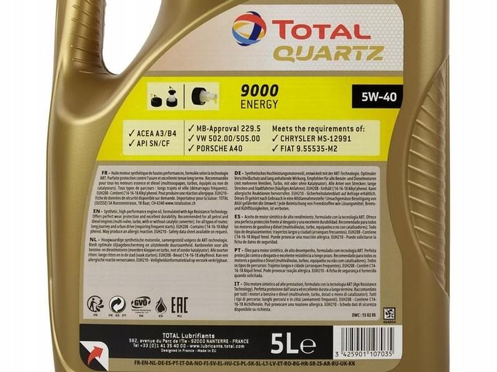 OLEJ TOTAL 5W-40 QUARTZ 9000 1L ENERGY zdjęcie 5