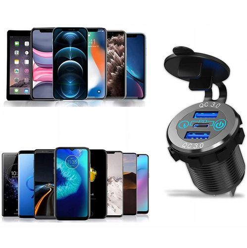 GNIAZDO ŁADOWARKA SAMOCHÓD QC3.0 3xUSB 12V-24V na Arena.pl