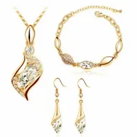 Złoty komplet biżuterii białe cyrkonie krople kropla