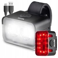 ZESTAW LAMPKA ROWEROWA USB PRZEDNIA TYLNA ŚWIATŁO TYŁ PRZÓD AKU VAYOX