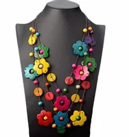 Naszyjnik Korale Monety Kwiatki Kolorowy Drewniany Warstwowy