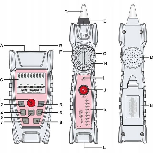 SZUKACZ PAR PRZEWODÓW TESTER KABLI SIECIOWYCH SONDA RJ45 RJ11 LCD + BATERIE na Arena.pl