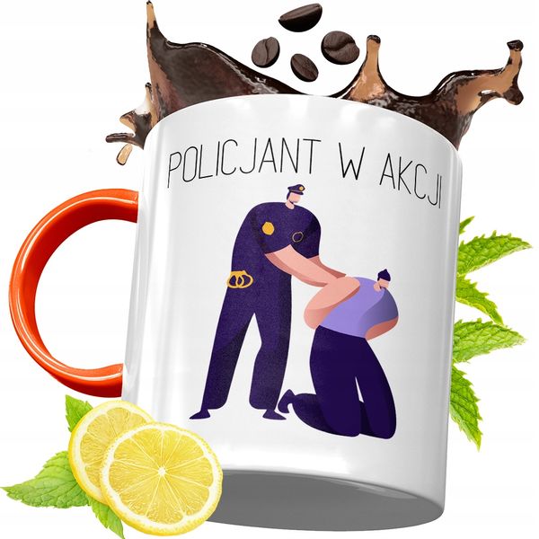 Kubek Pomarańczowy Dla Policjanta Idealny Prezent Z Nadrukiem Ze Zdjęciem zdjęcie 1