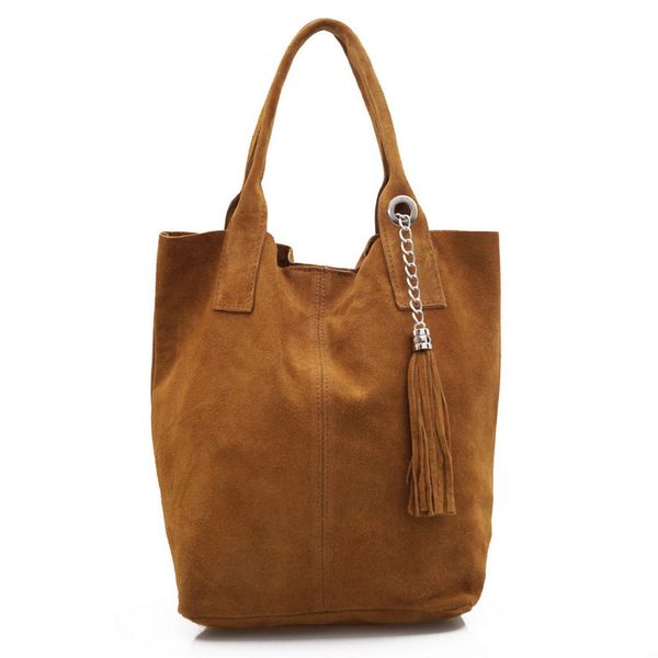 VERA PELLE torebka zamszowa worek shopper z saszetką V093 j.szara zdjęcie 4