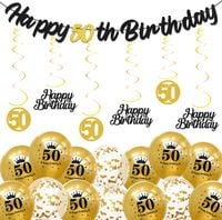 Zestaw Dekoracji na 50 Urodziny Girlanda Balony Czarne Złote 36 szt