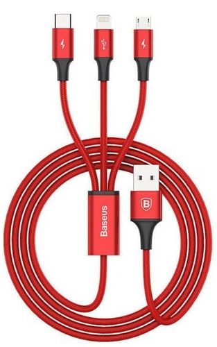 Kabel USB Baseus Rapid 3w1 Typ C / Lightning / Micro 3A 1,2M - czerwony na Arena.pl