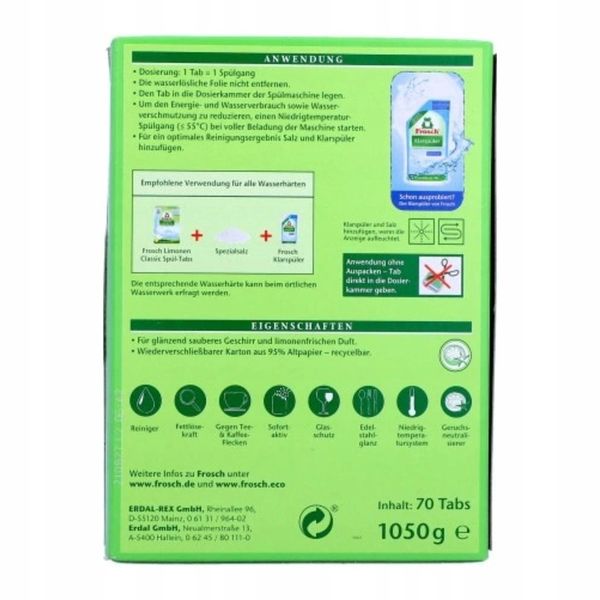 FROSCH Classic Lemon Tabletki do Zmywarki Skuteczne i Biodegradowalne x70 zdjęcie 4