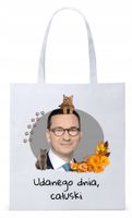 Mateusz Morawiecki Pis Torba Eco Biała Shopper Z Nadrukiem Ze Zdjęciem