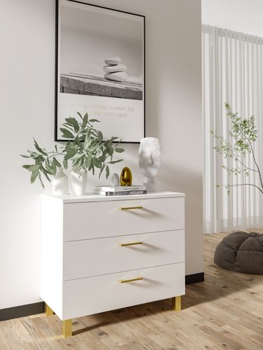 Komoda Nela 80 z 3 szufladami blat 16 biała/GOLD na Arena.pl