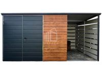 Schowek Domek Ogrodowy 3x3m  wiata 1,5x3 Antracyt  Drewnopodobny  ID704