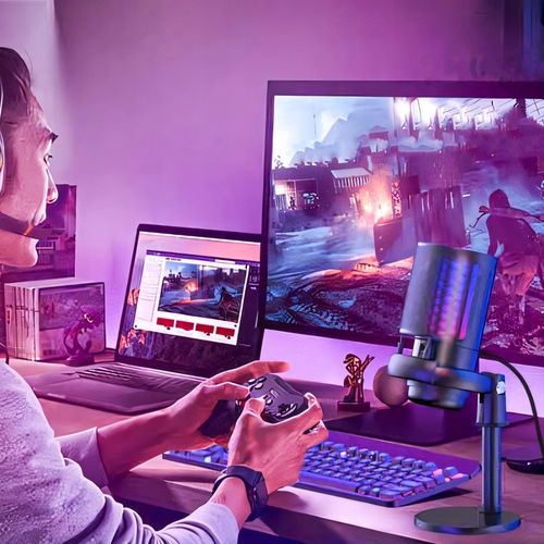 MIKROFON GAMINGOWY USB DO KOMPUTERA POP-FILTER POJEMNOŚCIOWY WYCISZ FUNKCJA na Arena.pl