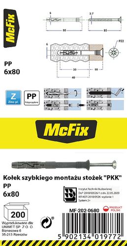 kołek szybki montaż stożek pp 6*80mm - 2 sto - mf-202-0680 na Arena.pl
