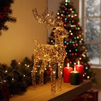 Renifer ŚWIECĄCY złoty ozdobny dekoracyjny figurka świąteczna 30 LED 37 cm