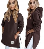 Czekoladowa gruba ciepła długa bawełna DRESOWA BLUZA oversize kaptur
