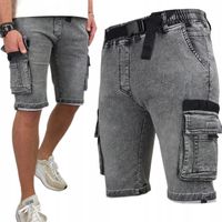 SPODENKI męskie JEANSOWE BOJÓWKI krótkie spodnie rozciągliwe PAS z GUMKĄ XL