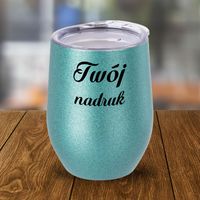 Błękitny kubek ze stali nierdzewnej Glitter z Twoim nadrukiem