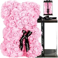 Miś z płatków róż 22 cm rose bear z kokardką i opakowaniem różowy