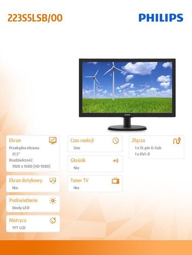 Philips 21.5'' 223S5LSB LED DVI Czarny na Arena.pl