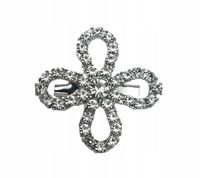 Elegancka broszka kwiatek z czterema płatkami cyrkonie kolor srebrny 3cm