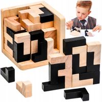 KOSTKA EDUKACYJNA DO UKŁADANIA PUZZLE DREWNIANE 3D KREATYWNA ŁAMIGŁÓWKA