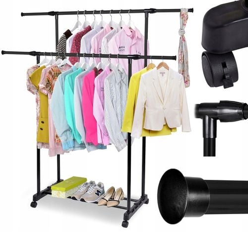 WIESZAK STOJĄCY NA KÓŁKACH PODWÓJNY REGULOWANY WYSUWANY UBRANIA STOJAK na Arena.pl