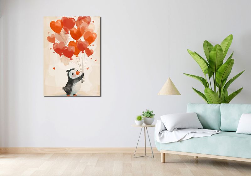 Obraz 70x100cm Pingwinek z Balonami zdjęcie 2