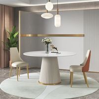 Stół złoty okrągły Glamour Blanka z kamiennym blatem  120x120x75