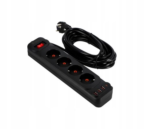 Przedłużacz Listwa Zasilająca Sieciowa 4 Gniazda 230V 5M 4x USB A Ładowarka na Arena.pl