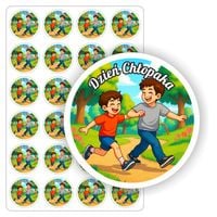 NAKLEJKI arkusz etykiet DZIEŃ CHŁOPAKA szkoły przedszkola 24 szt. 5 cm