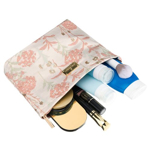 kosmetyczka z materiału syntetycznego w różowo-beżowym kolorze zdobiona na Arena.pl