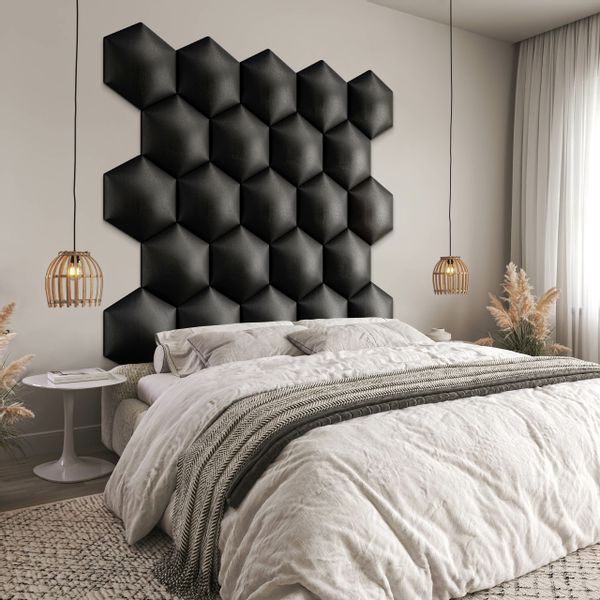 Panel Tapicerowany Eko Skóra Hexagon Grafitowy 35cm x 40cm zdjęcie 7